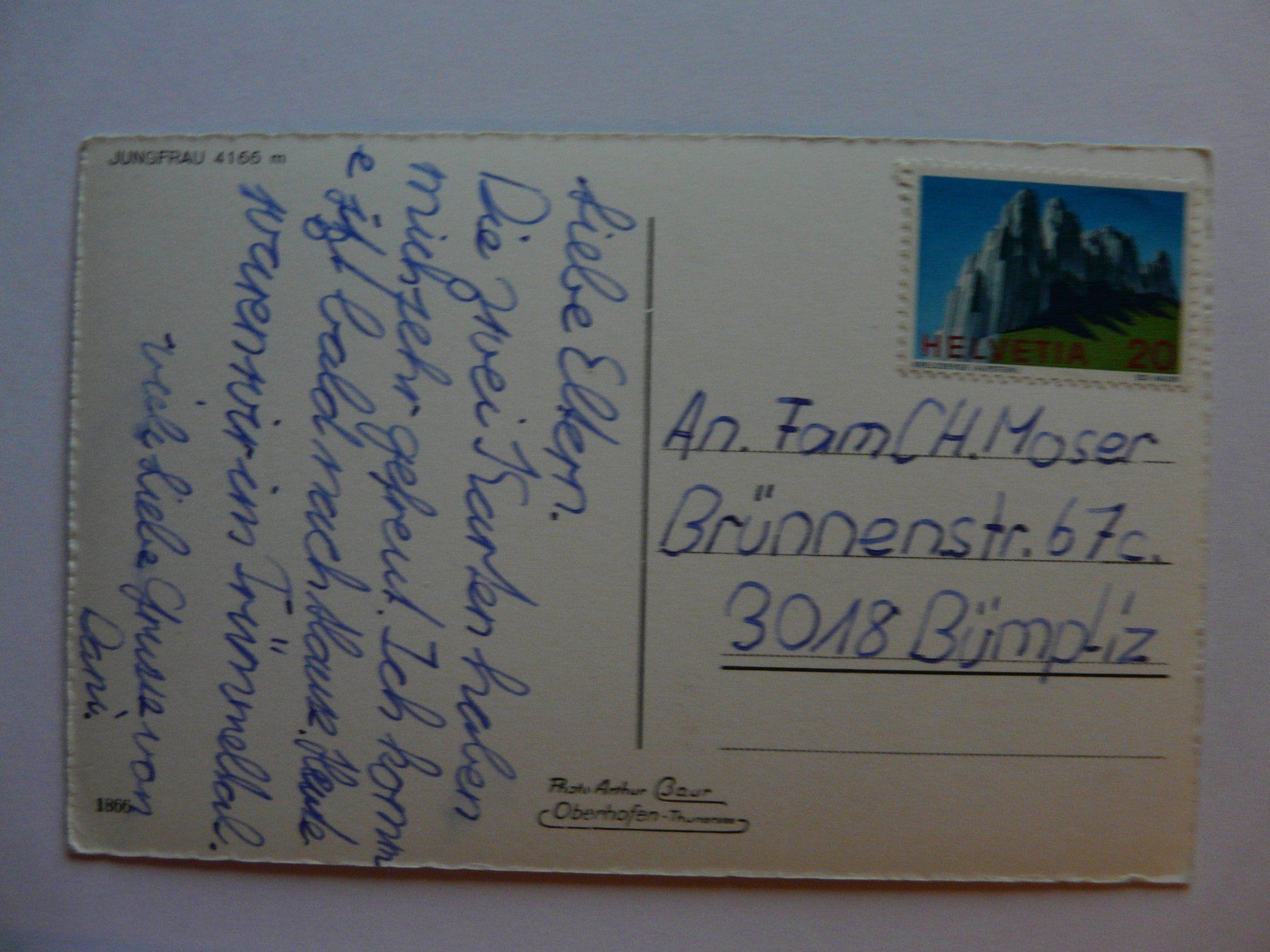 Cartoline postali: A.K. Jungfrau ca. 1968 ; Gebraucht – Usato da Grossaffoltern venduto da Prinzessin57 1