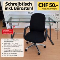 Glas-Schreibtisch mit Stuhl