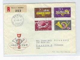 CH 1949 BELEG FDC GEST.FRANZ GELAUFEN IN DIE USA M.AK STEMP.