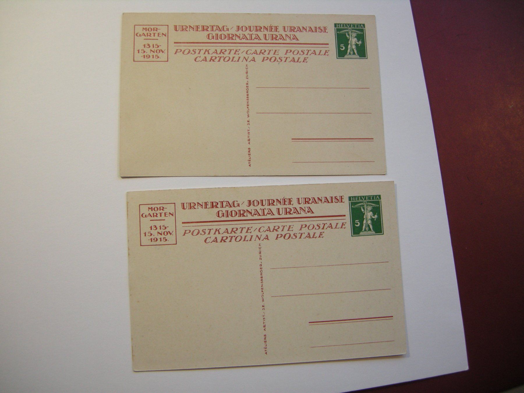 Ansichtskarten: 5 POSTKARTEN, BUNDESFEIER 1915, URNERTAG, MORGARTEN, ect. – Gebraucht aus Eschenbach SG von eDaisy 1