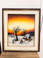 Hinterglasmalerei 1985 Winterdorf Signiert Ž Pren naive