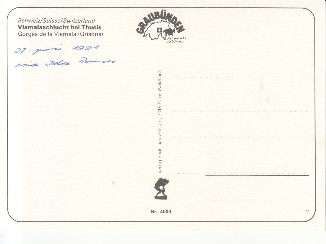 Cartoline postali: Viamalaschlucht 1991 – Usato da Bürglen TG venduto da StampGraf 1