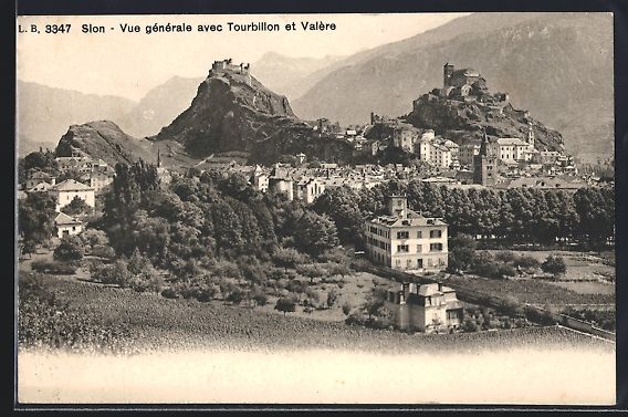 Cartoline postali: Sion, Vue générale avec Tourbillon et  – Usato da Berlin venduto da bartko-reher