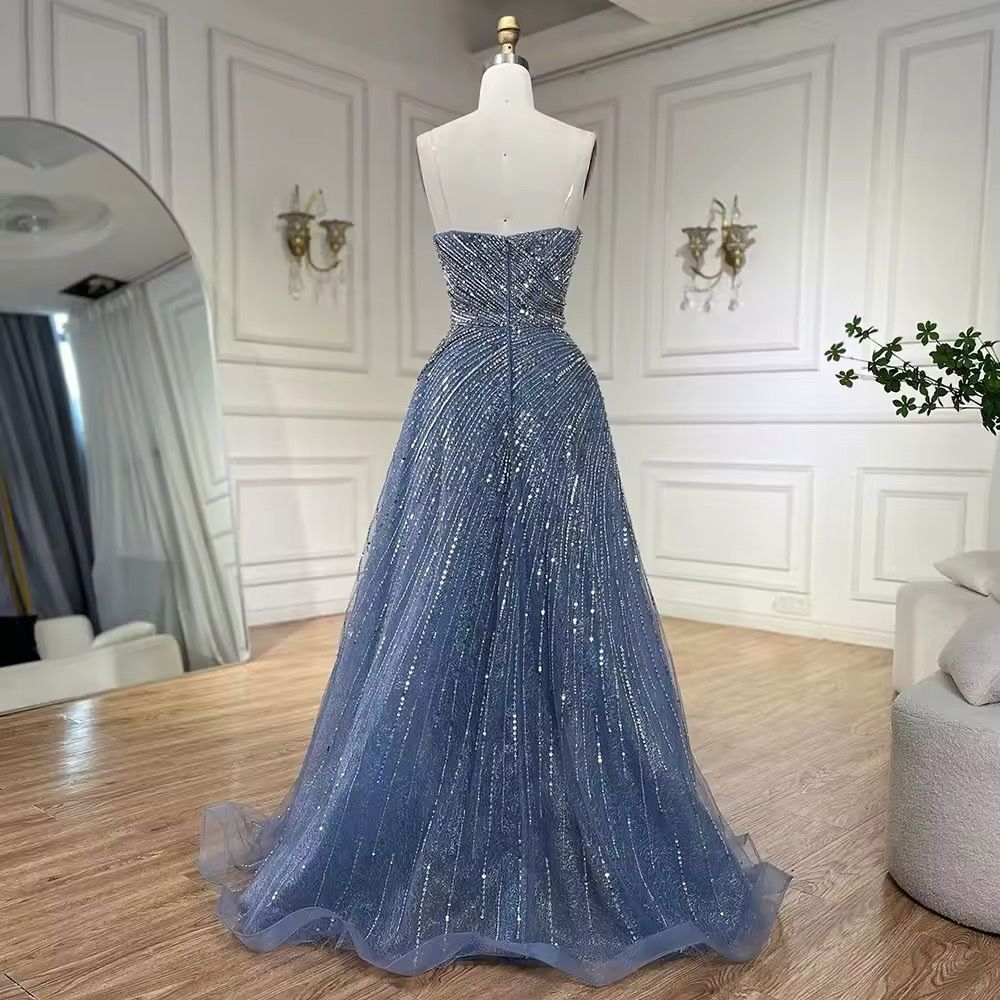 Vestiti: Evening Gown Blue Sequin Strapless Full Length Size M – Nuovo (secondo la descrizione) da Appenzell venduto da mir_rqn6 2