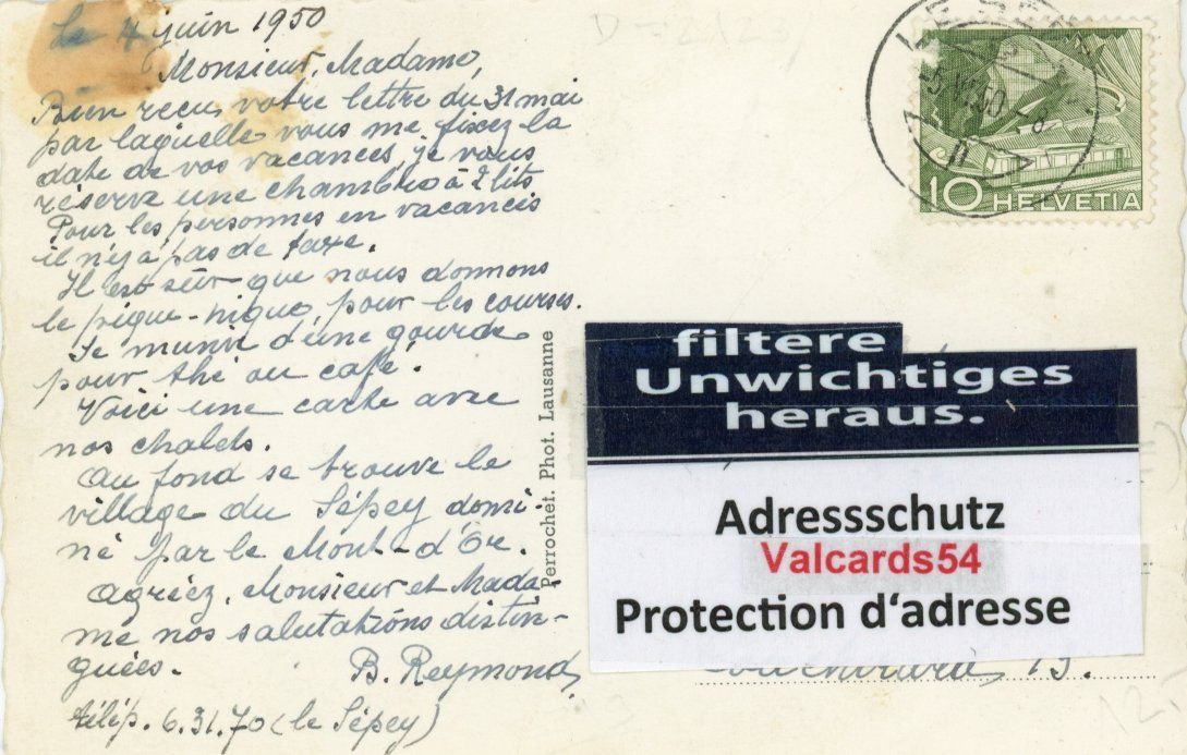 Cartoline postali: Les Planches  VD    -  Pension Reymond      en 1950 – Usato da Brig venduto da Valcards54 1