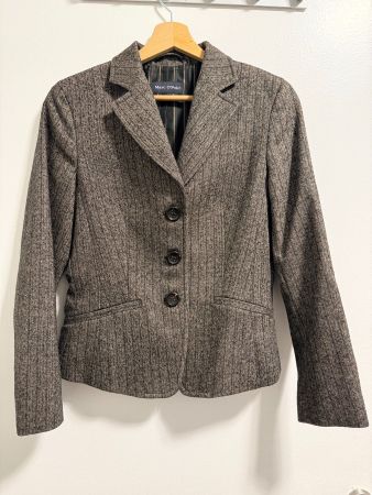 Marc O'Polo Blazer Femme Laine Vierge Taille 34 Chevron Gris