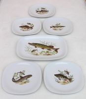 5 Fischteller + Platte, Fischmotive, Langenthal Porzellan