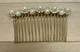 Haarkamm gold Perlen Strass Schmuck Neu