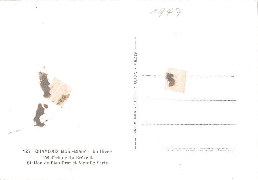 Cartoline postali: Chamonix, Téléférique du Brévent, Plan-Praz, datée 1947 – Usato da Frauenfeld venduto da POML 1