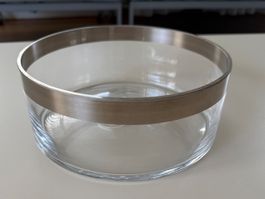 Elegante Glasschale mit Silberrand, NEU