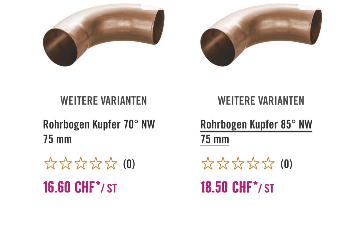 Altri materiali da costruzione: Rohrbogen Kupfer 75mm – Nuovo (secondo la descrizione) da Thunstetten venduto da Specht71 1