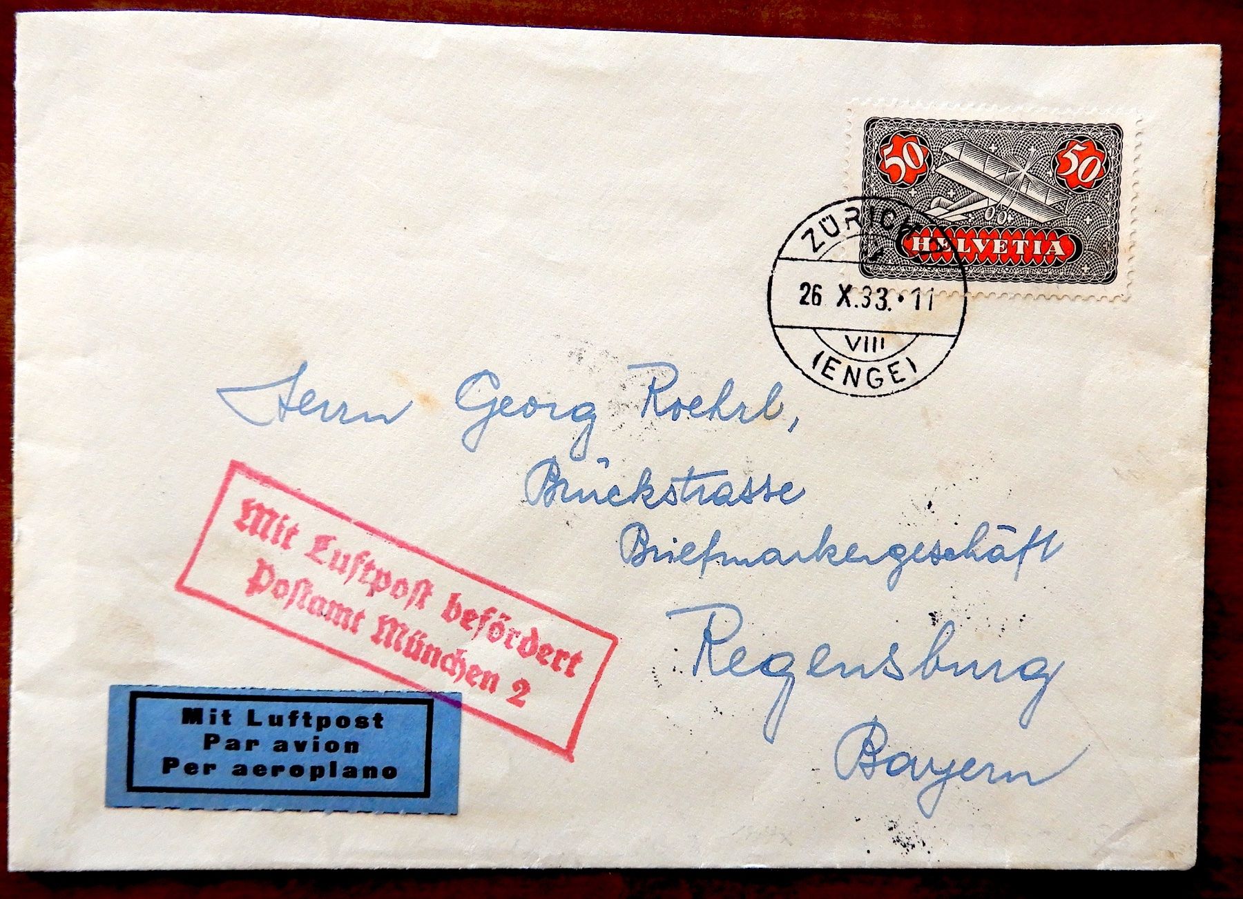 Alle Briefmarken: TELEGRAMM MIT LUFTPOST BEFÖRDERT, 1933 – Gebraucht aus Luzern von Johann7