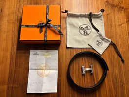 HERMES Wendegürtel schwarz/dunkelbraun (95 cm) / H-Schnalle