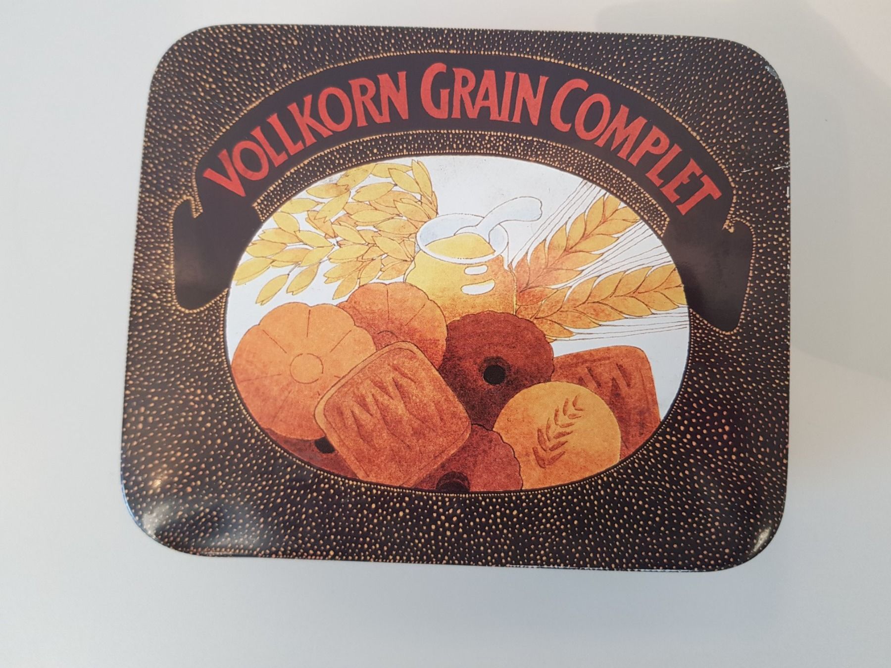 Barattoli: Alte Blechdose von Hug Vollkorn Grain Complet Blechdose – Usato da Wohlen AG venduto da Colina