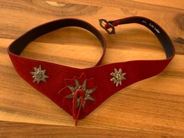 Trachten Ledergürtel rot mit Edelweiss Applikation, Gr. 80