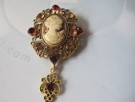 Brosche Cameo antik Stil Goldton mit Steinen NEU