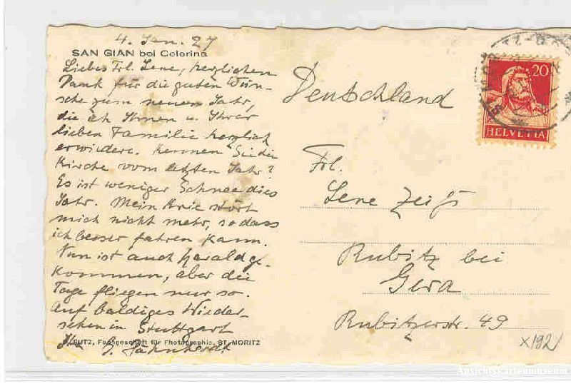 Cartoline postali: San Gian + 1927 – Usato da Emmenbrücke venduto da teestube 1