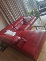 Ecksofa Echtleder rot mit Hocker