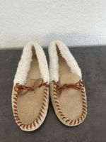 Damen Hausschuhe Mokassin Lammfell Optik beige Grösse 37