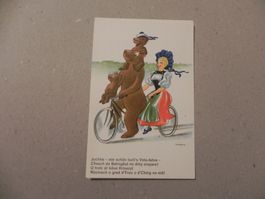 Bär Velo Humor Karte ca. 1940 von Globi Zeichner Robert Lips