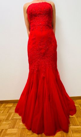 Elegantes rotes Abendkleid, Gr. 38/40 S, Spitze, neuwertig
