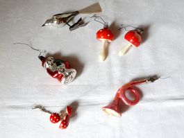 Antiker Weihnachtsschmuck, Kugeln, Pilze, Vogel, Weih.Mann