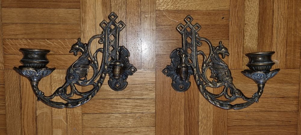 Paire De Grandes Appliques Murales Bougeoirs – Fait Main, Reconditionnées