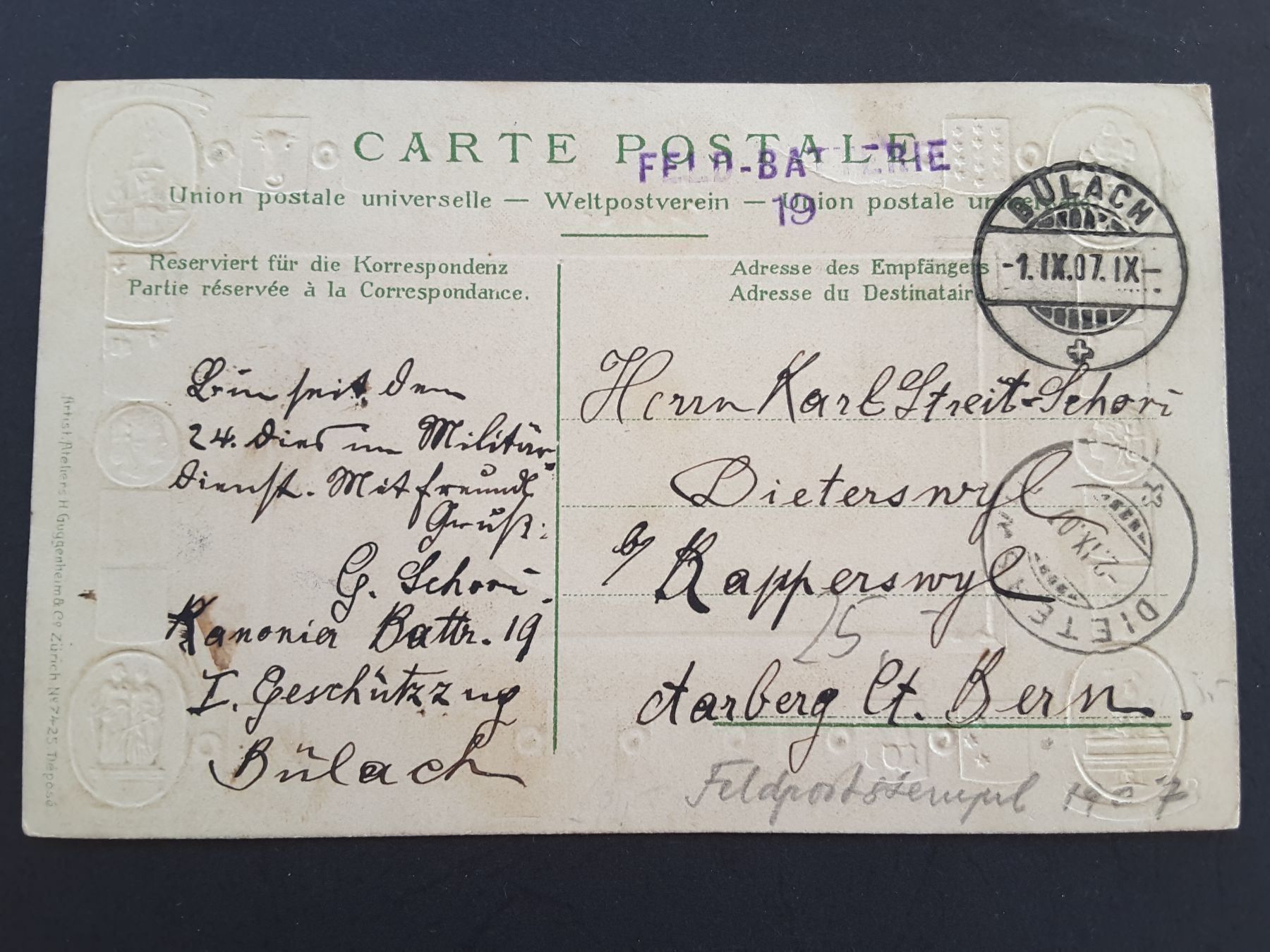 Cartoline postali: AK Bülach ZH , 1907 – Usato da Reichenburg venduto da Pipo-67 1