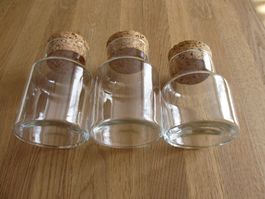 Glas Dosen/Behälter mit Korkdeckel / 3 Stk. neuwertig