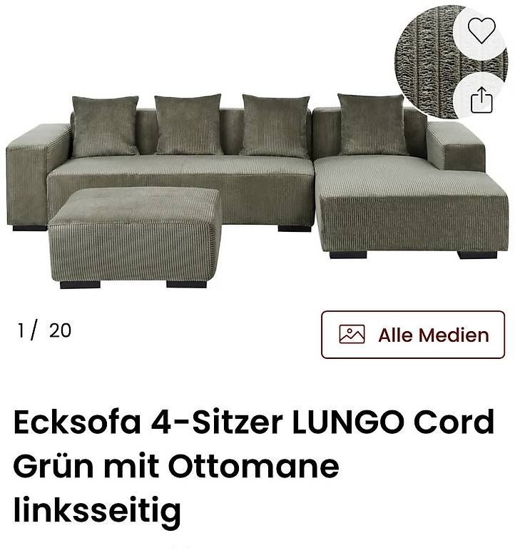 Divani: Ecksofa grün Cord – Usato da Ostermundigen venduto da Sbella01 1