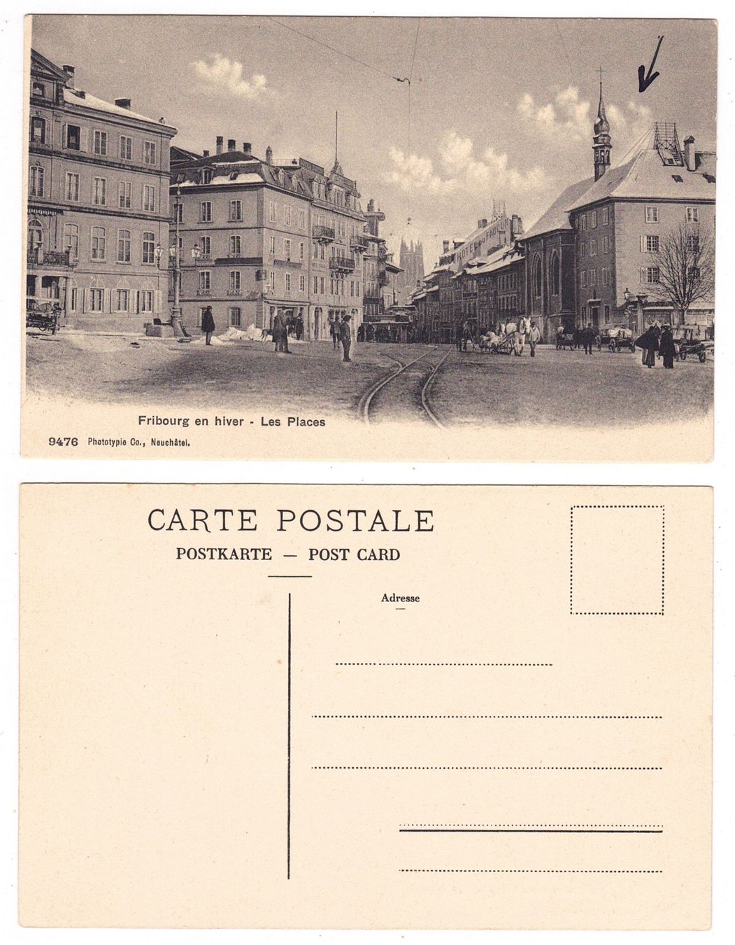 Cartoline postali: Fribourg en hiver, Les Places – Usato da La Tour-de-Peilz venduto da amjust