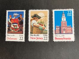 USA 1987 Lot 200 Jahre Delaware New Jersey Pennsylvania pfr.