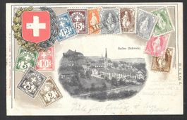 Baden Prägekarte mit Wappen und Briefmarken