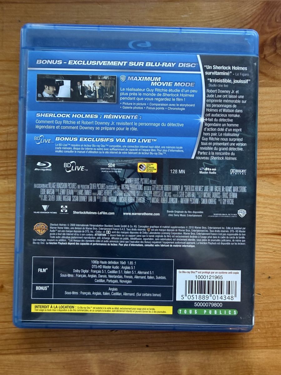 Tutti i DVDs: Blu Ray film Sherlock Holmes de Guy Ritchie – Usato da Chêne-Bougeries venduto da PPP1224 1