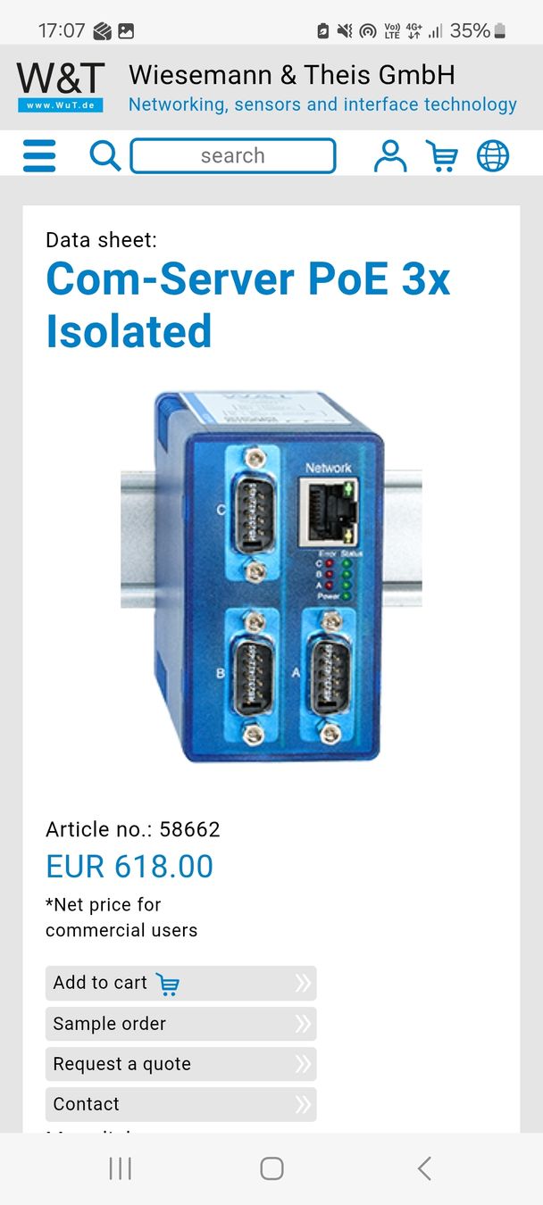 Elektronikbauteile: W&T Com Server, 3 serielle Schnittstelle  – Gebraucht aus Bülach von herwigc
