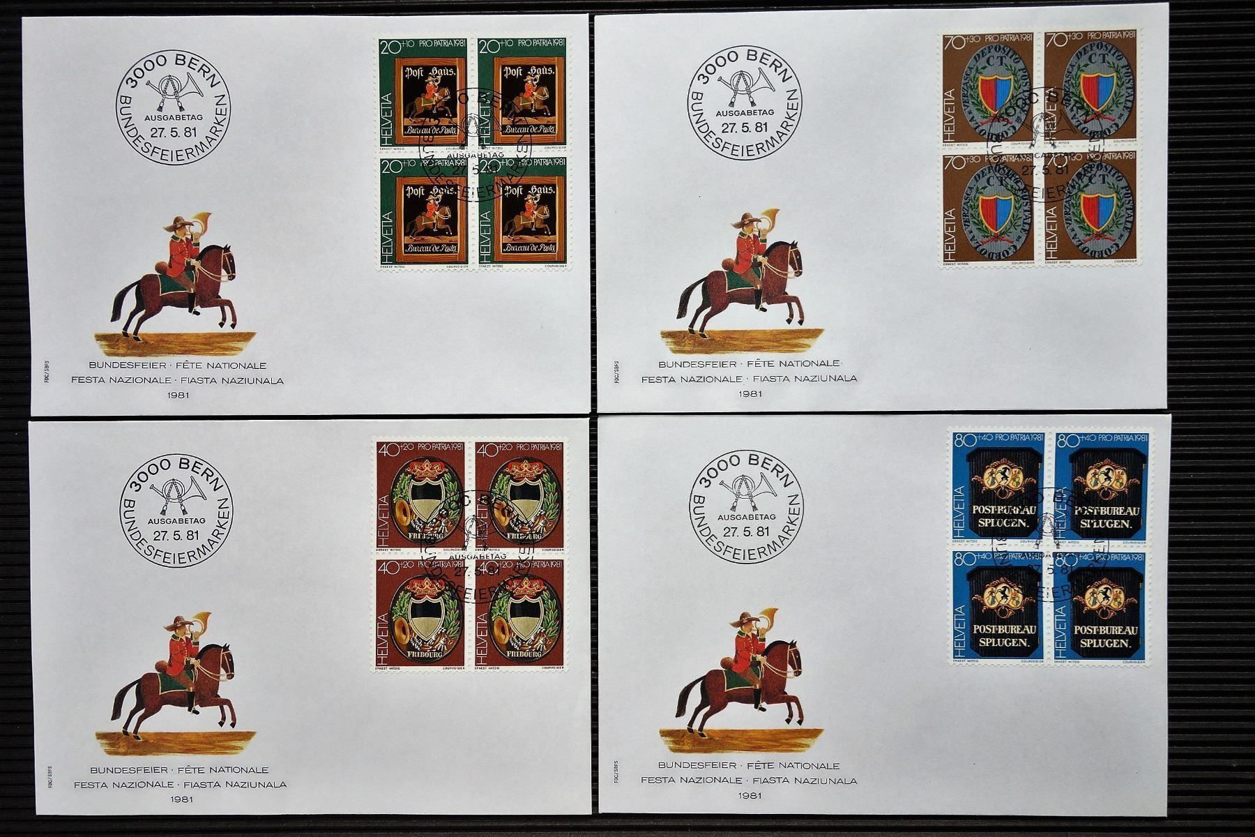 Tutti i francobolli: 1981 4 FDC Viererbl. Alte Postschilder – Nuovo (secondo la descrizione) da Mettmenstetten venduto da Sutasso