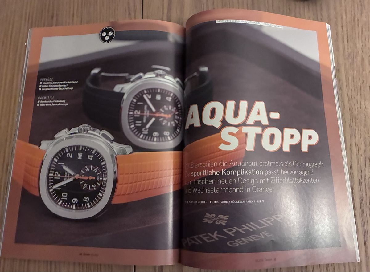 Riviste & Magazine: Patek Philippe Aquanaut Chronograph Testbericht – Usato da Baden venduto da Goldbaum