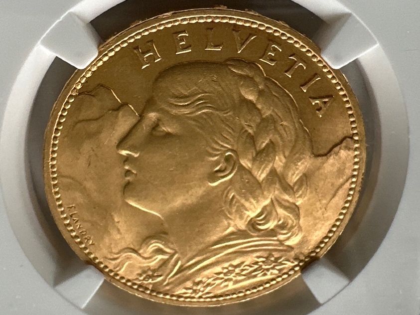 Tutti le monete: 1925B Vreneli, 100Fr, G100F, MS62, stgl – Usato da Erlach venduto da gubbe1
