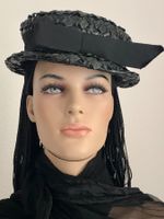 Schwarzer Vintage Basthut mit Repsbandmasche