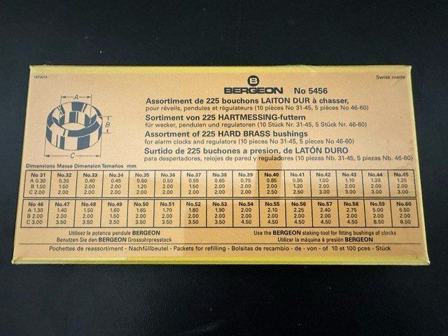 Assortimento Bergeon 5456 - 225 Boccole In Ottone Per Regolazione E Riparazione Orologi