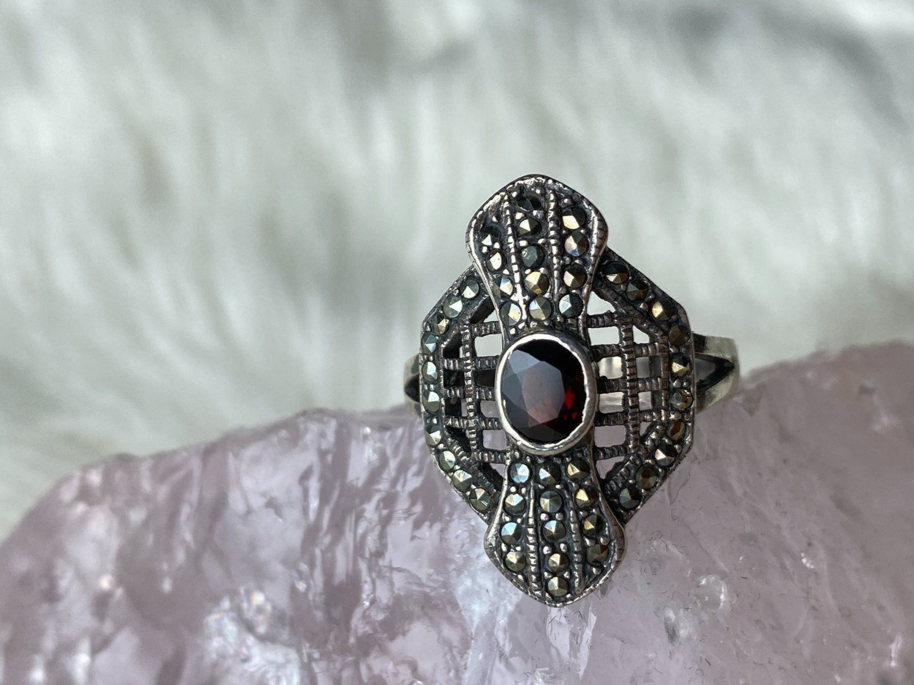 Anelli: Ring Silber 925 mit rotem Stein – Usato da Istighofen venduto da Ringparadies