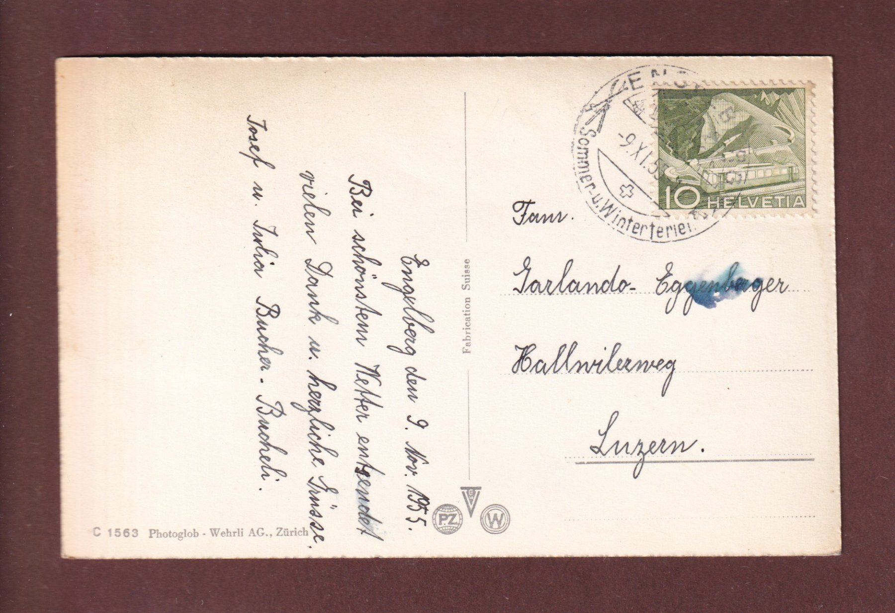 Cartoline postali: ENGELBERG - Hahnen - 1955 – Usato da Pully venduto da nicecards-shop 1