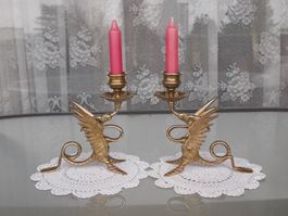 1Paar Skulptur Figur Fantasy *Drachen* Messing Kerzenständer