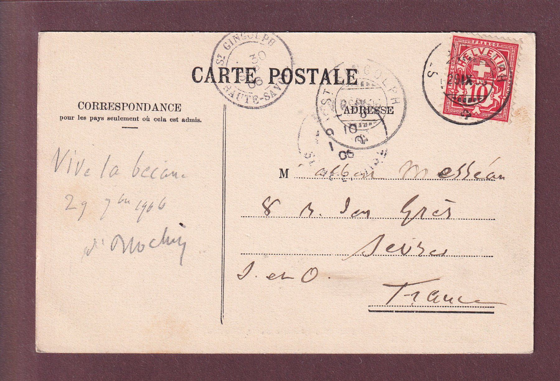Cartoline postali: ST. GINGOLPH depuis le lac - 1906 – Usato da Pully venduto da nicecards 1