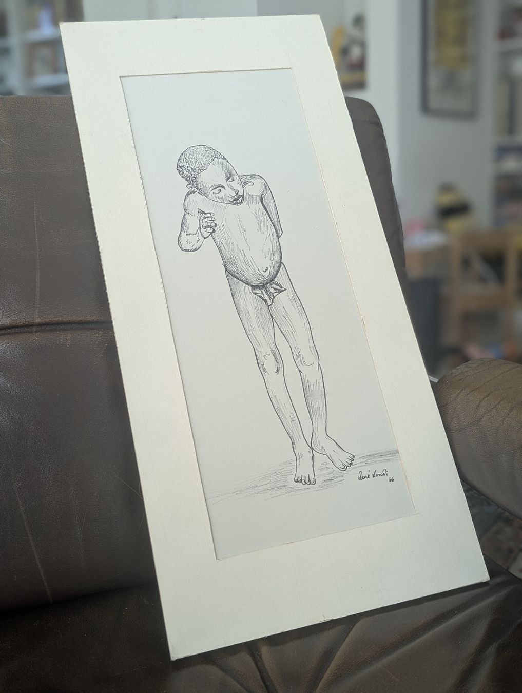 Dipinti: Vintage 1960s Mid-Century Graphite Drawing Portrait Signed – Usato da Erlinsbach SO venduto da Meytalien