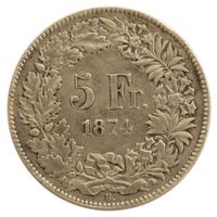 Schweiz / Suisse - 5 Franken - 1874 - B.