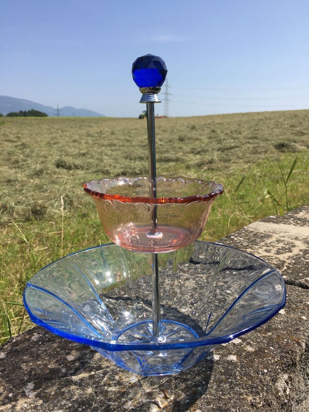 Schalen: Etagere mit Dessertschüssel - 60ties  rosa / blau – Gebraucht aus Subingen von ArtBead