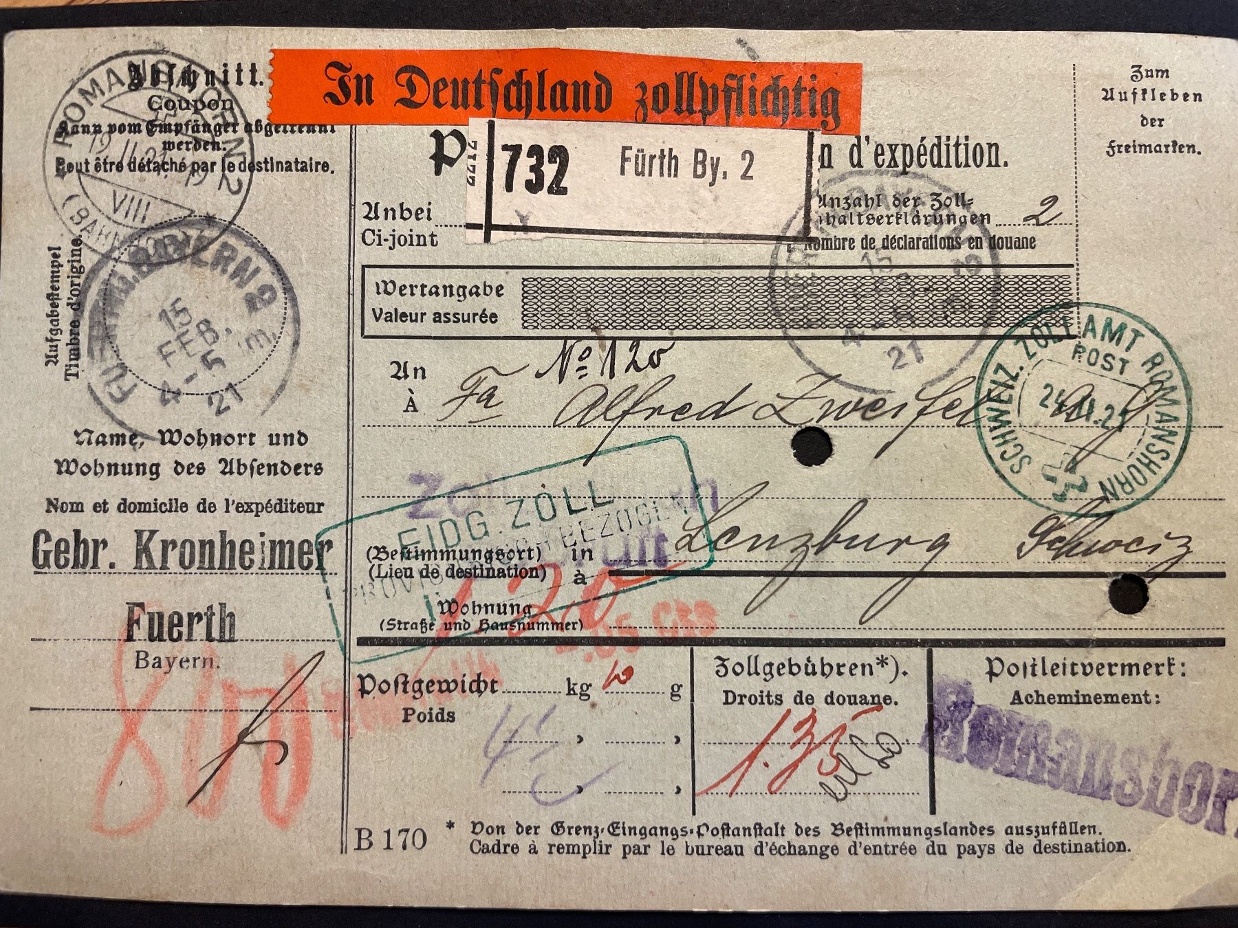 Tutti i francobolli: 1921 Paketkarte – Usato da Zürich venduto da sugugus