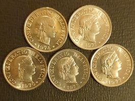 5×5 Rappen 1970/71/74/75/77 - unz.- stgl. TOP!!! Cu/Ni