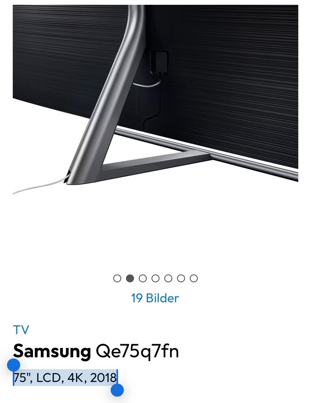 Samsung Televisori: Samsung Qe75q7fn 75", LCD, 4K, 2018 – Usato da Sarmenstorf venduto da remoLH44 9